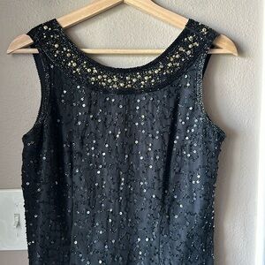 Vintage Silk Sequin Sleeveless Black Dress